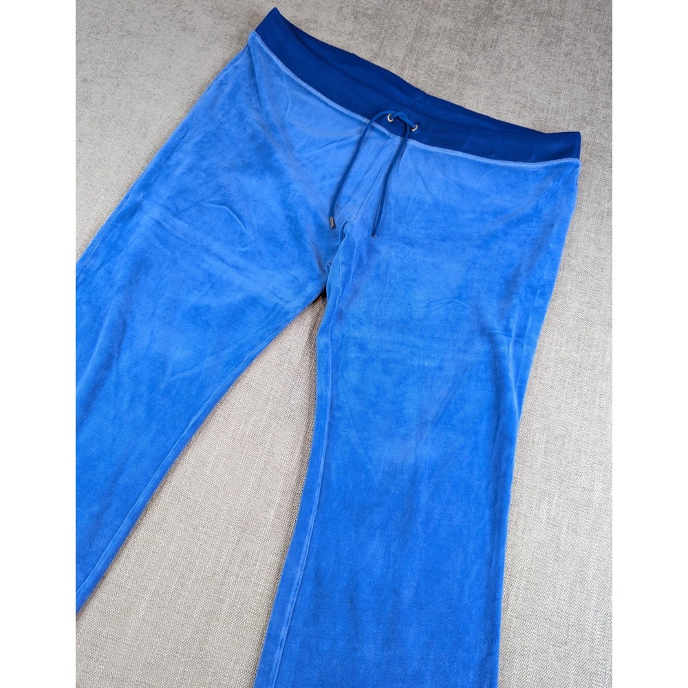 Juicy Couture Velour Track Pants Womens XL Blue Flare Leg Drawstring Lounge